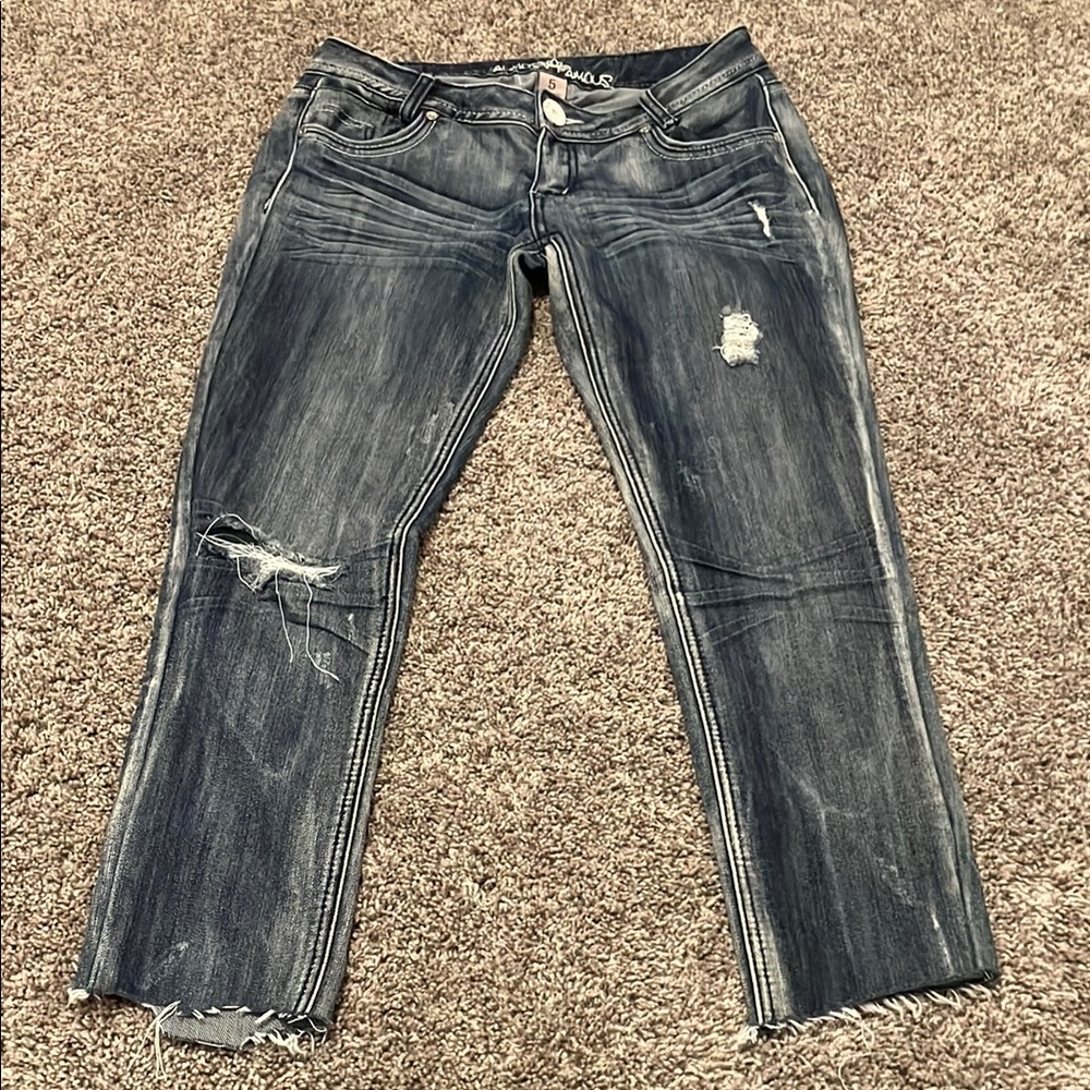 Almost famous cut down jeans Distressed Blue Jeans size 5